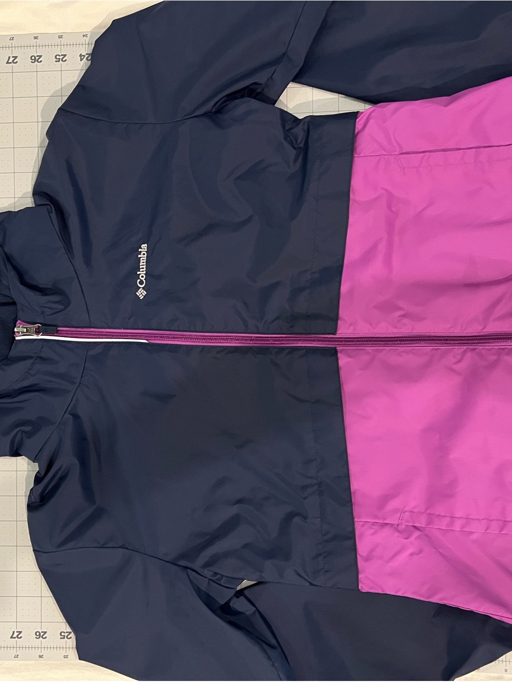Columbia Navy and Bright Pink Colorblock Kids Rain Jacket